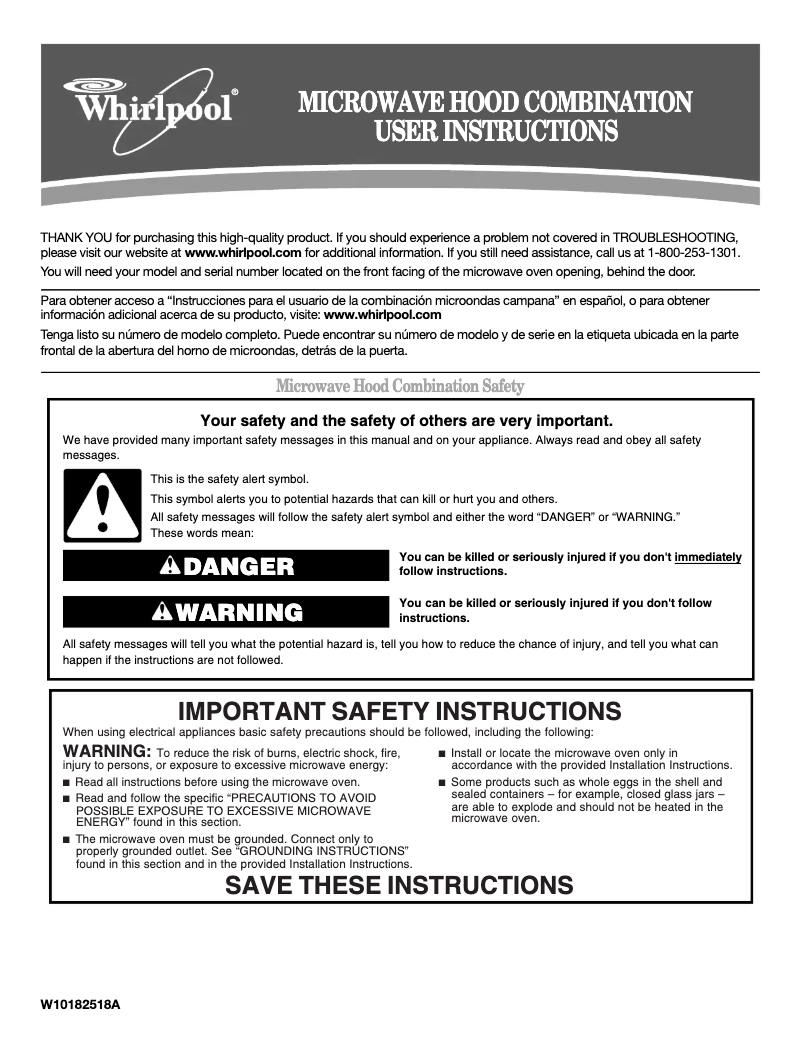First page image of the manual for WMH1162XVS
