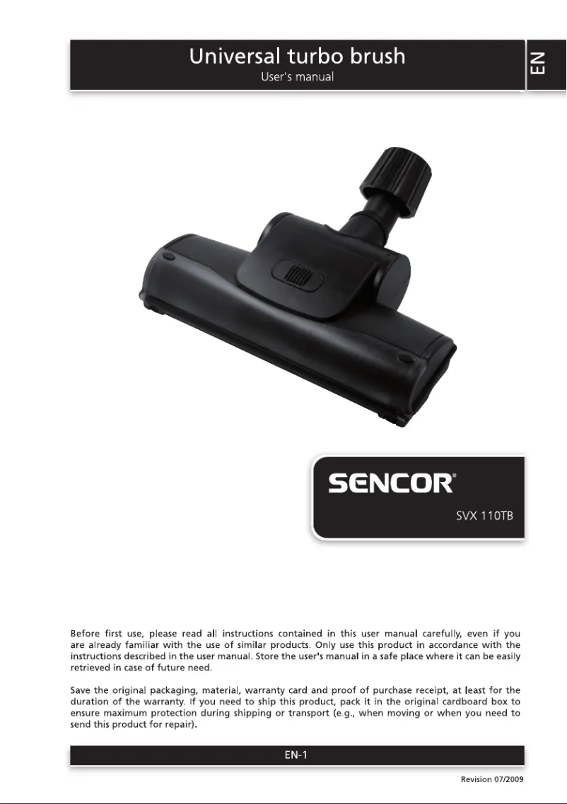 Page 1 of the manual User Manual Sencor SVX 110TB