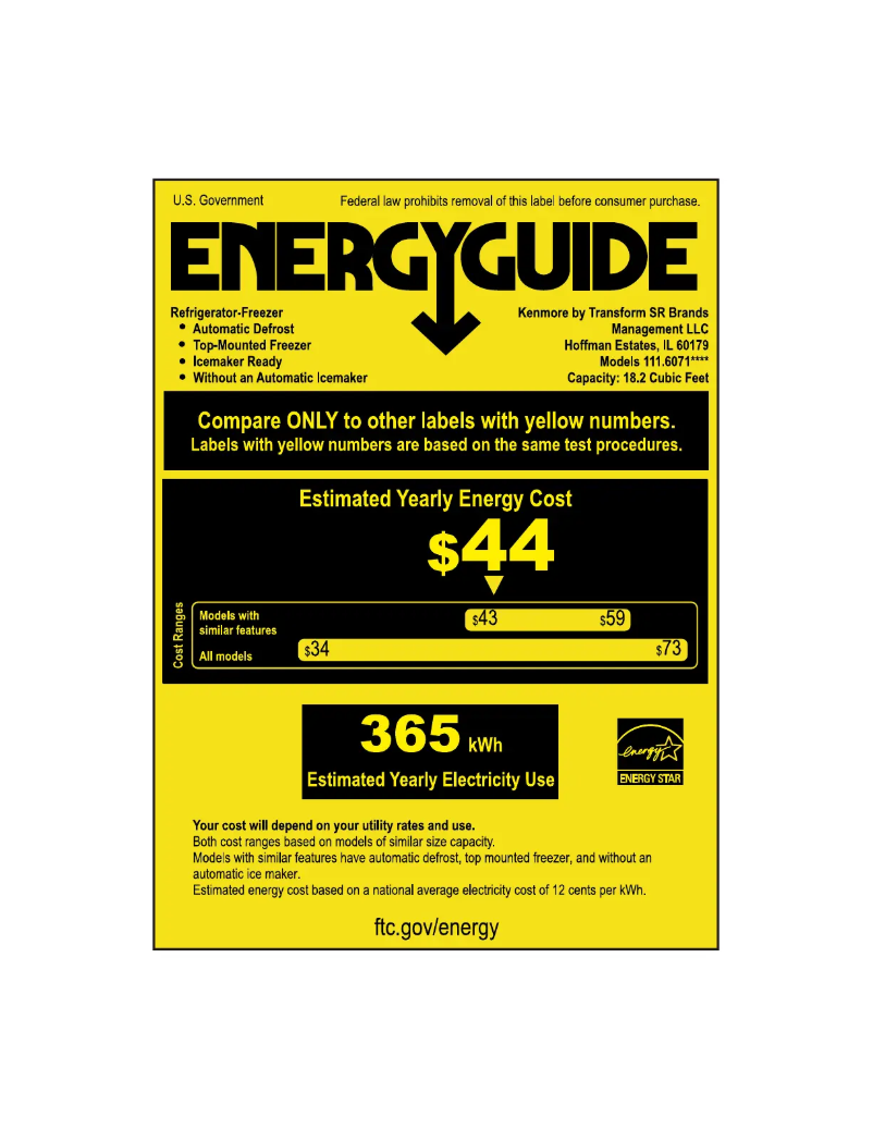 Page 1 of the manual Energy Label Kenmore 60712