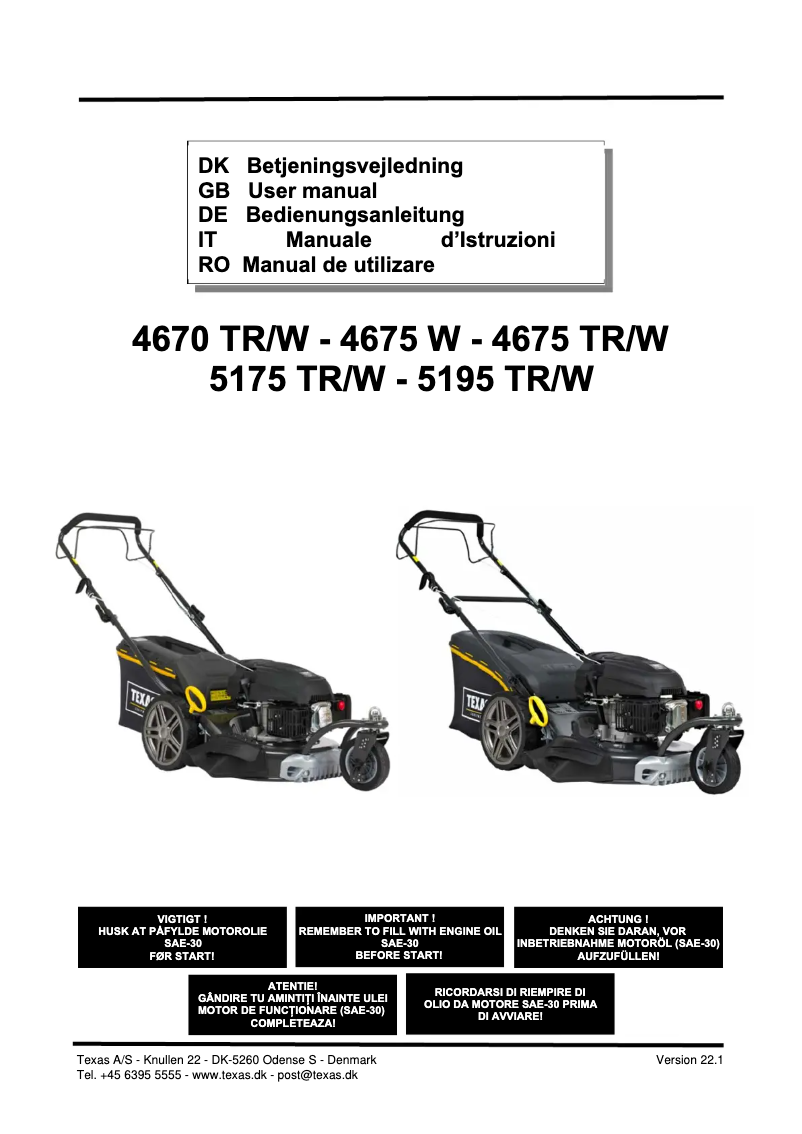 Page 1 of the manual User Manual Texas Premium 4675TR/W