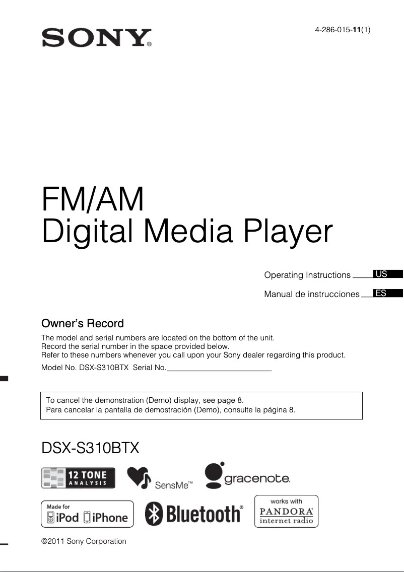 Page 1 of the manual User Manual Sony DSX-S310BTX