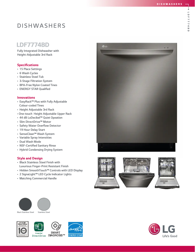 Page 1 of the manual Technical Sheet LG LDF7774BD