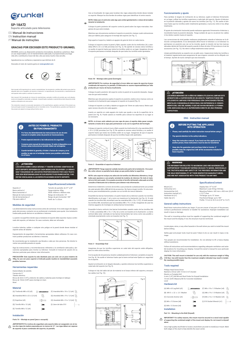 Page 1 of the manual User Manual Grunkel SP-18 AT-2