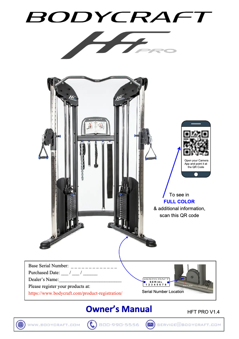 Page 1 of the manual User Manual BodyCraft HFT Pro