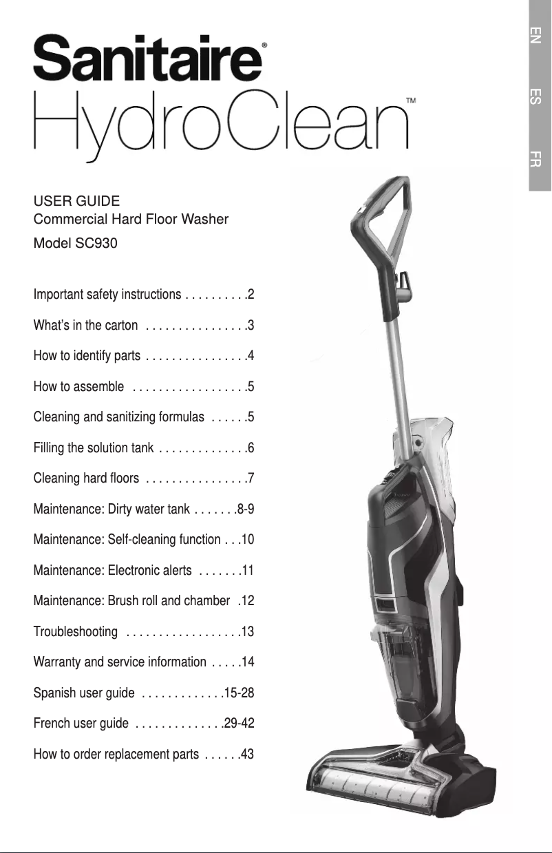 First page image of the manual for HydroClean SC930A