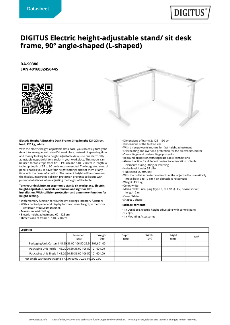 Page 1 of the manual Technical Sheet Digitus DA-90386