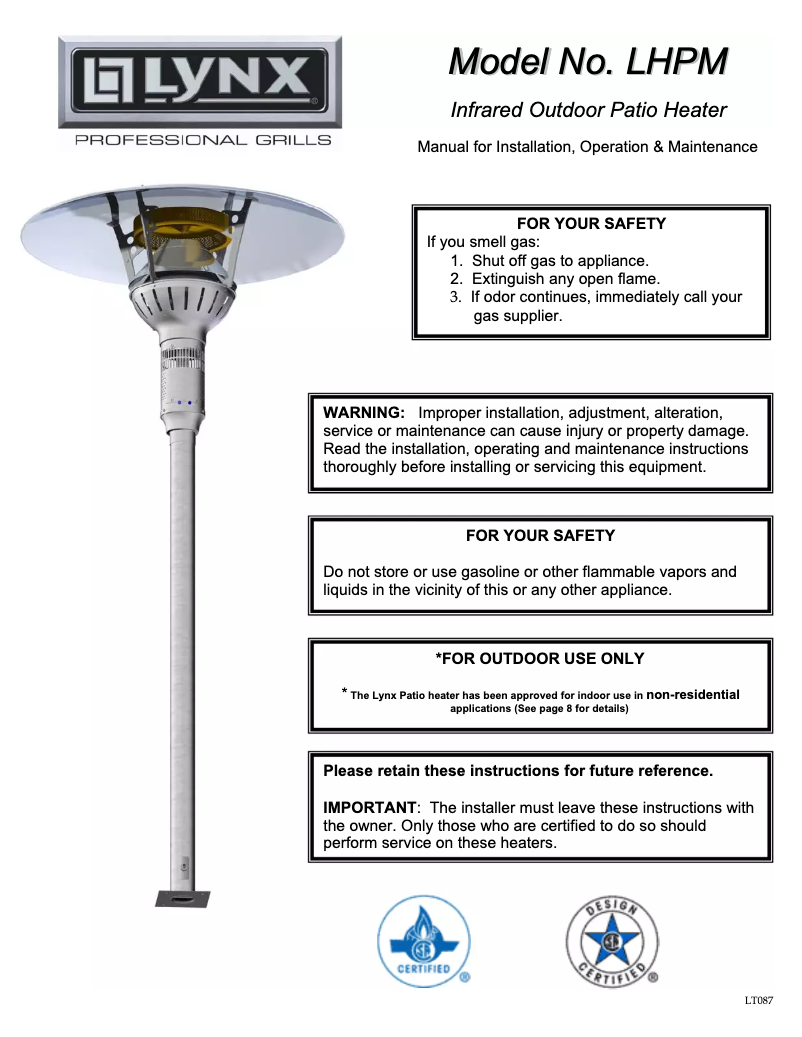 First page image of the manual for Professional LHPM-IC
