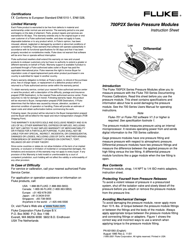 Page 1 of the manual Instructions / Assembly Fluke 700P23