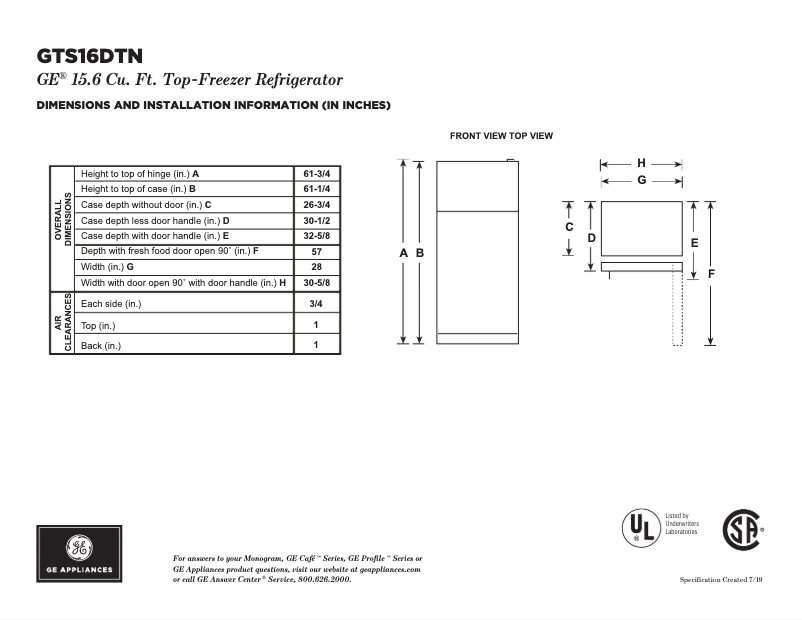 First page image of the manual for GTS16DTNRWW