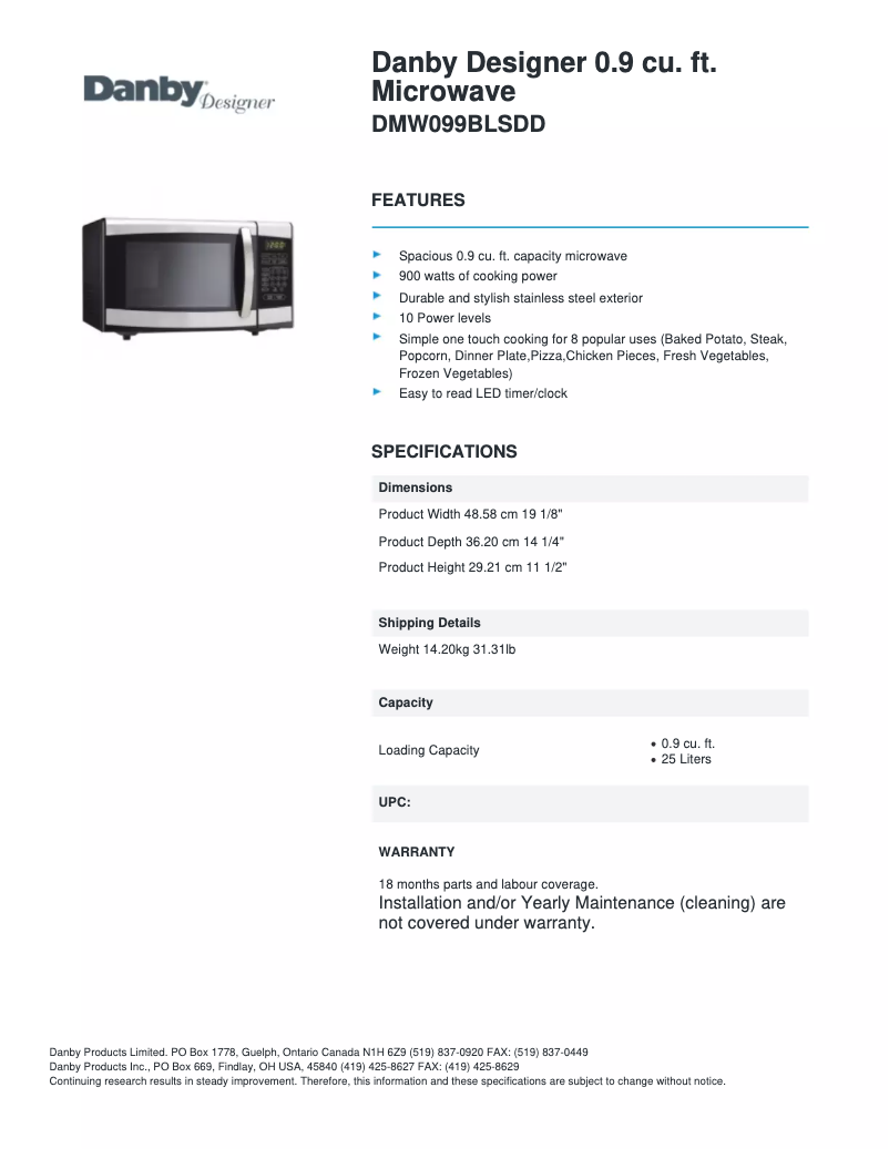 First page image of the manual for DMW099BLSDD