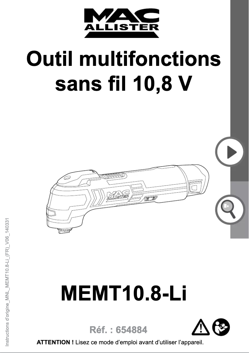 Page 1 of the manual User Manual MacAllister MEMT10.8-Li