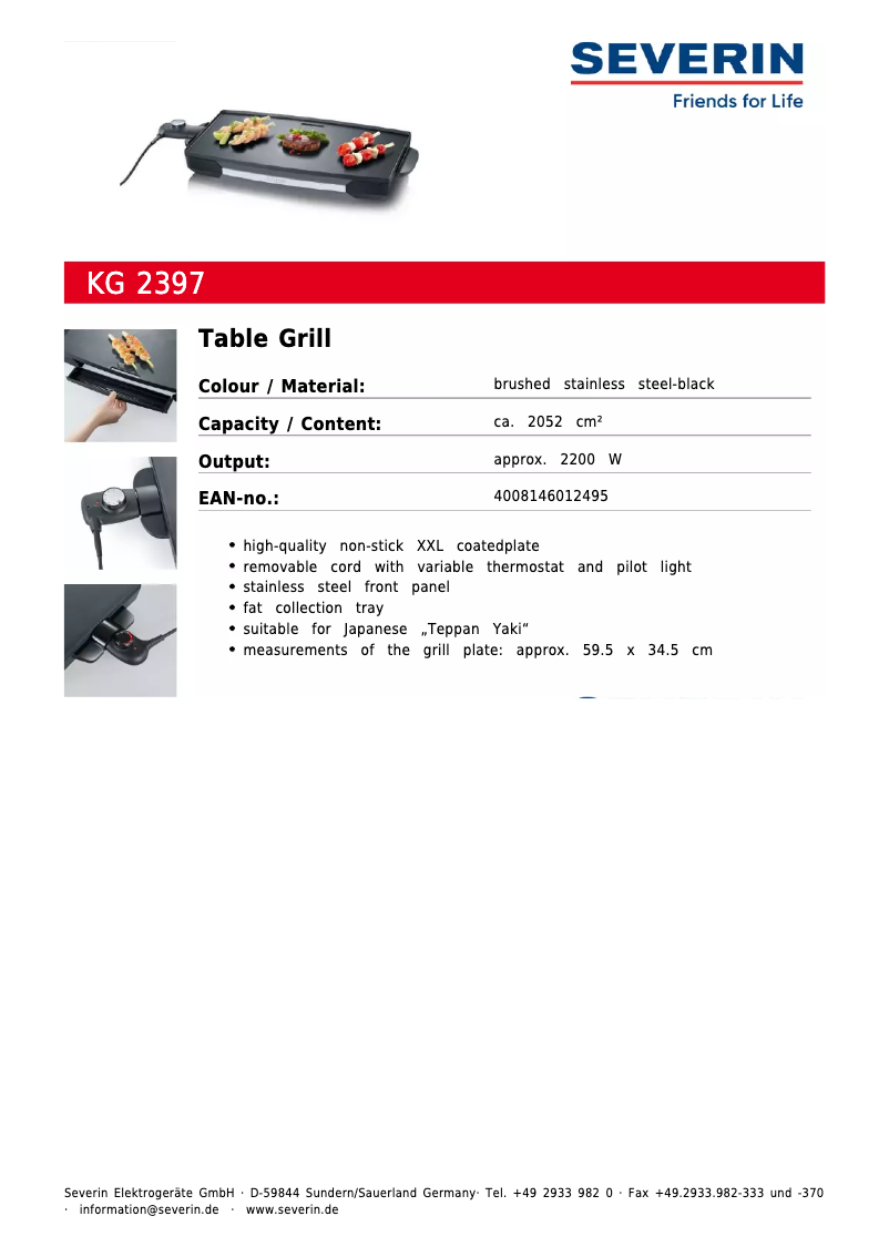 Page 1 of the manual Technical Sheet Severin KG 2397