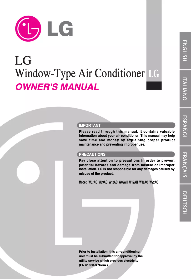 Page 1 of the manual User Manual LG W09AH