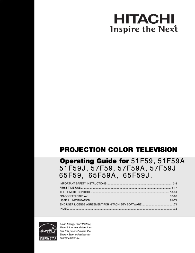 Page 1 of the manual User Manual Hitachi 51F59