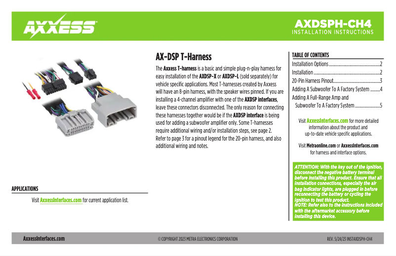 First page image of the manual for AXDSPH-CH4