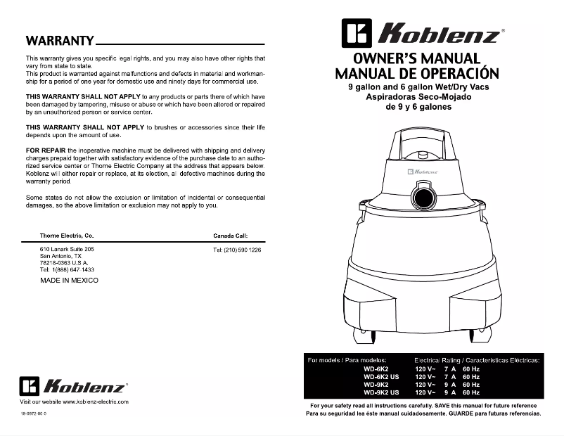First page image of the manual for WD-9K2