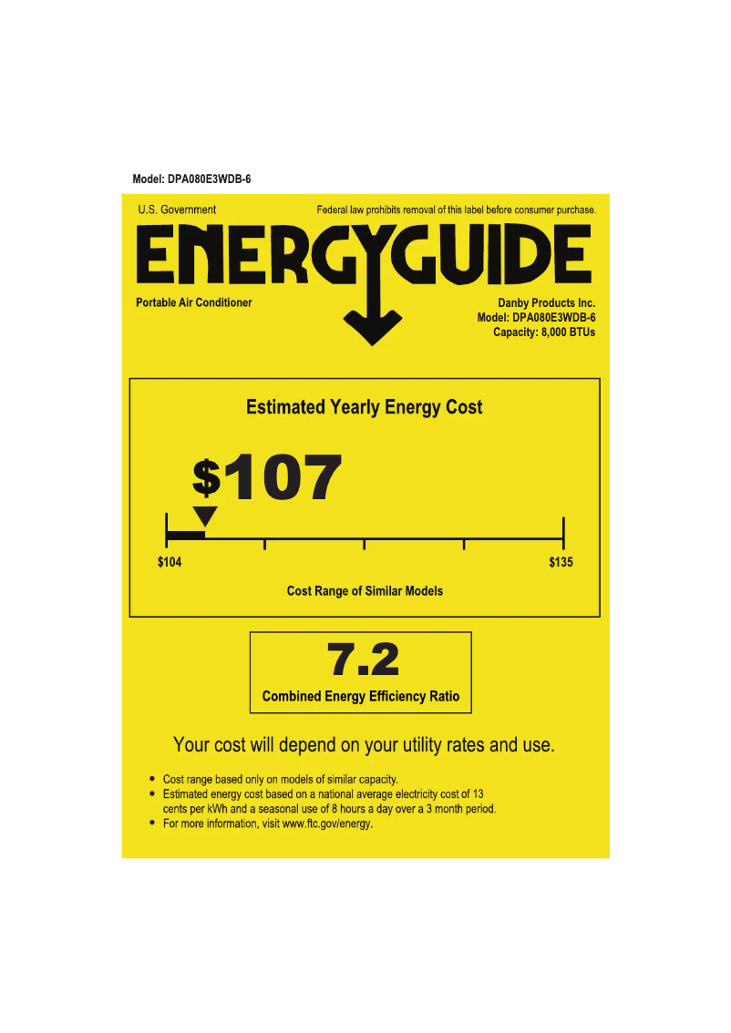 Page 1 of the manual Energy Label Danby DPA080E3WDB-6