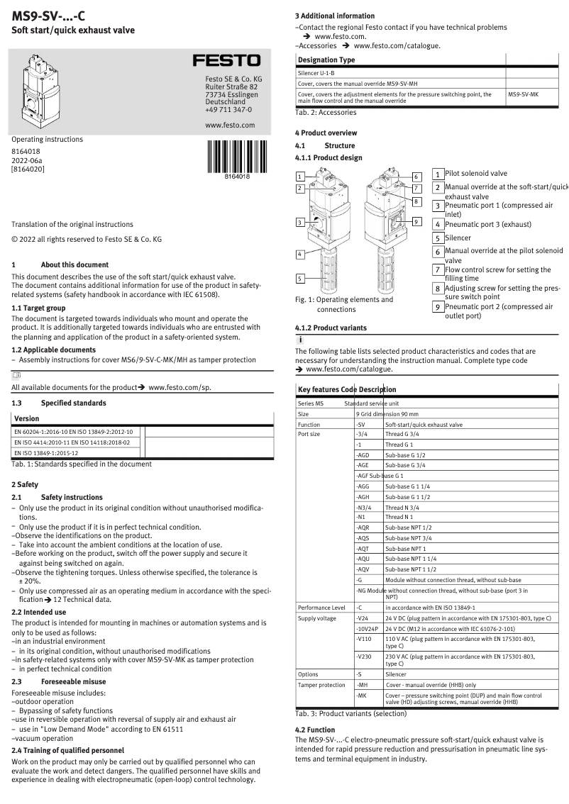 Page 1 of the manual User Manual Festo MS9-SV