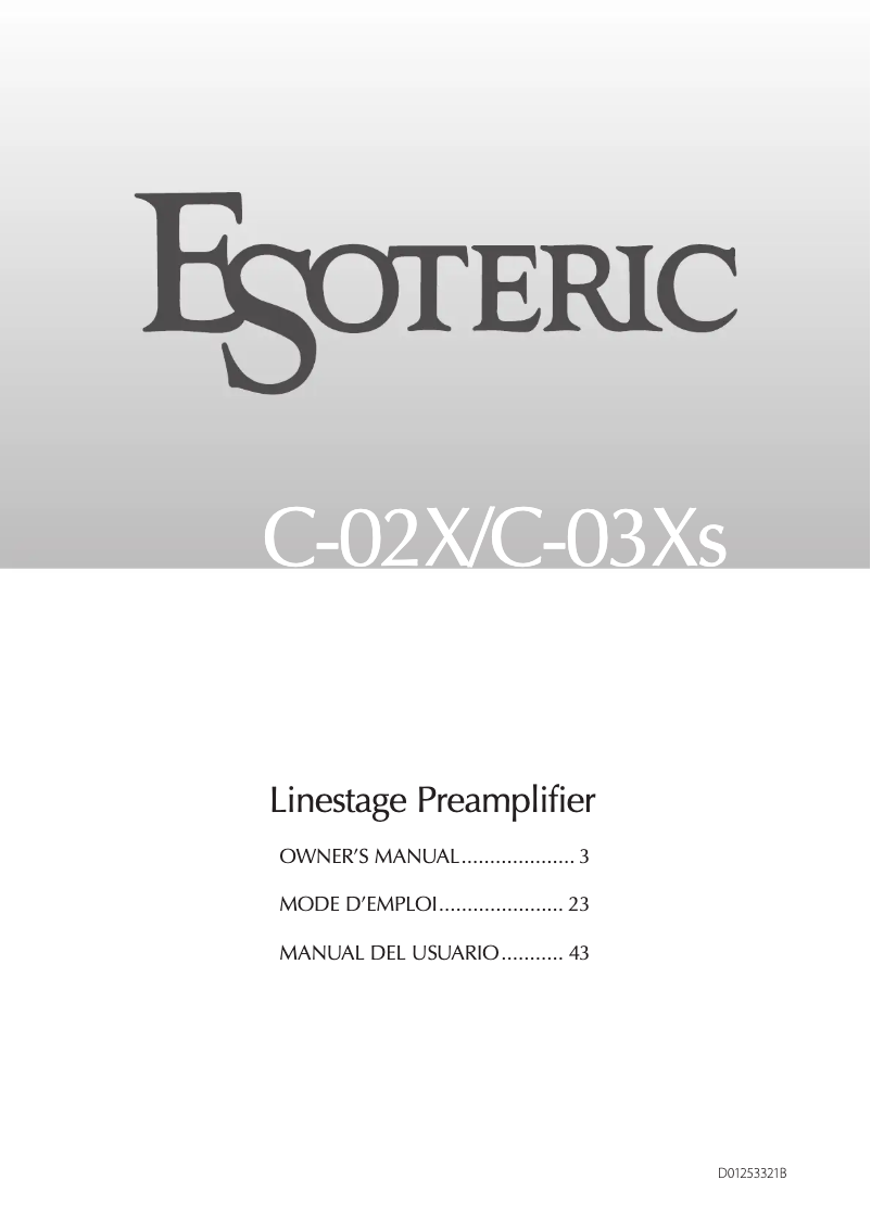Page 1 of the manual User Manual Esoteric C-03Xs