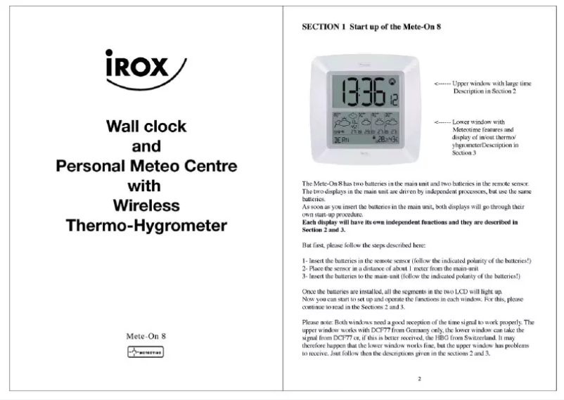 Page 1 of the manual User Manual Irox METE-ON 8