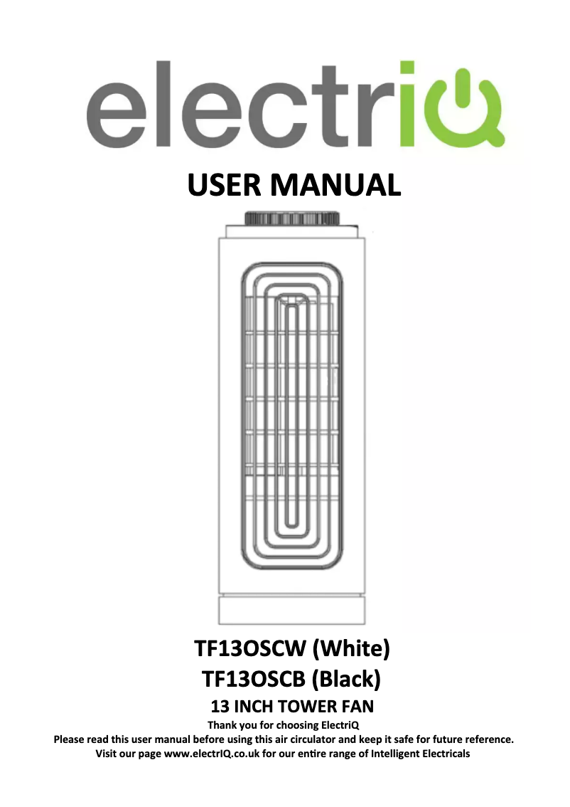 Page 1 of the manual User Manual ElectriQ TF13OSCW