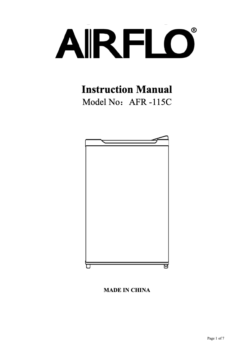 Page 1 of the manual User Manual Airflo AFR115W