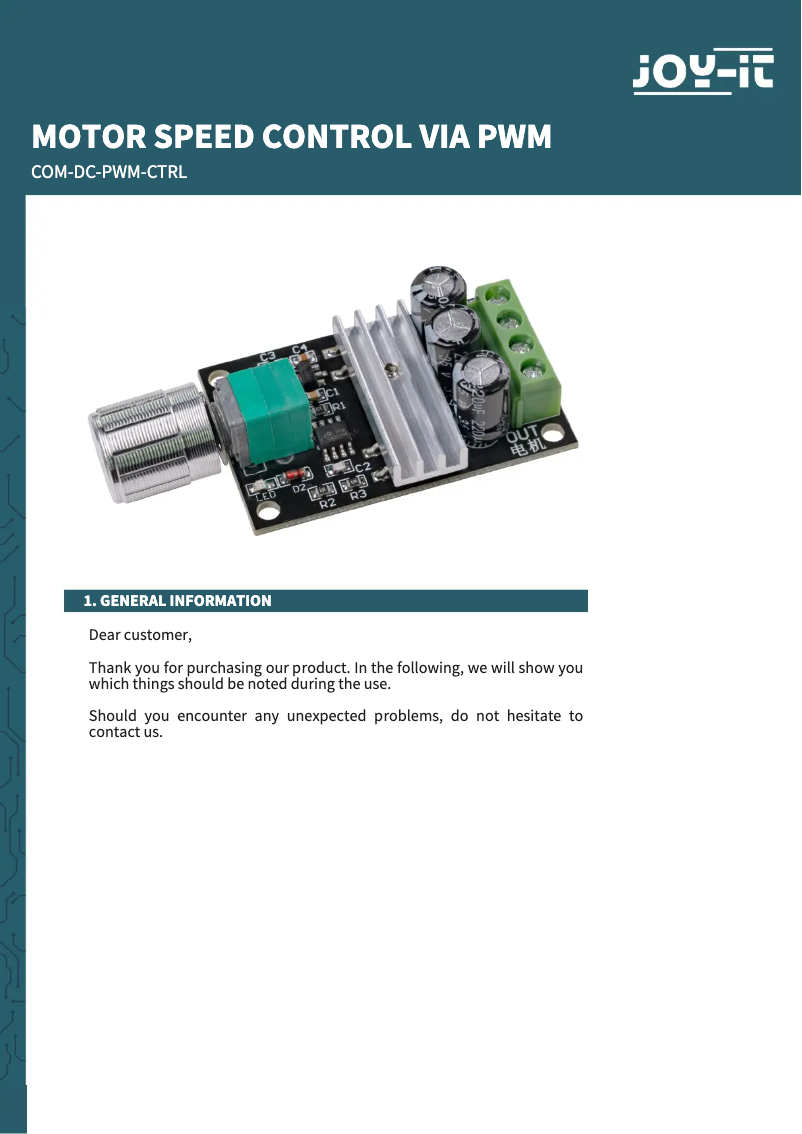 Image de la première page du manuel de l'appareil COM-DC-PWM-Ctrl