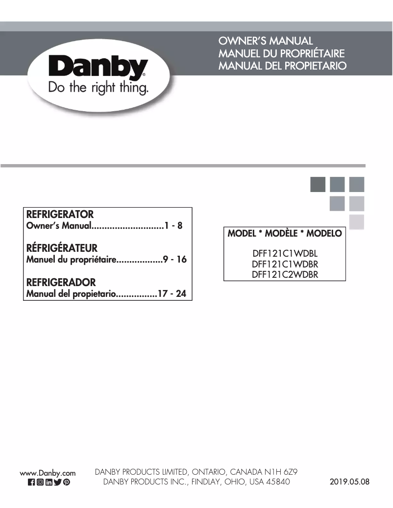Page 1 of the manual User Manual Danby DFF121C1WDBR