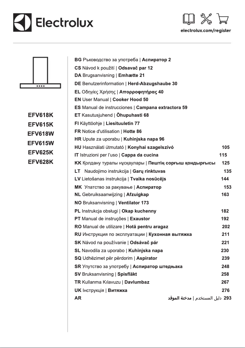 First page image of the manual for EFV615K