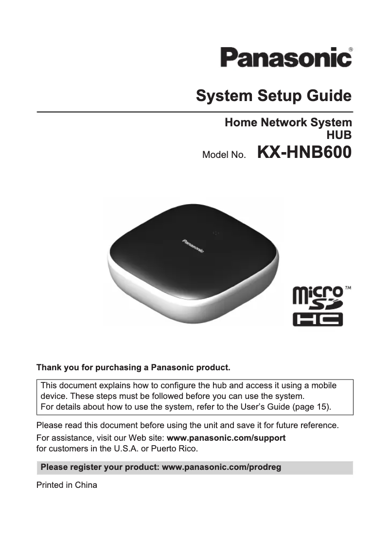 First page image of the manual for KX-HN6002W