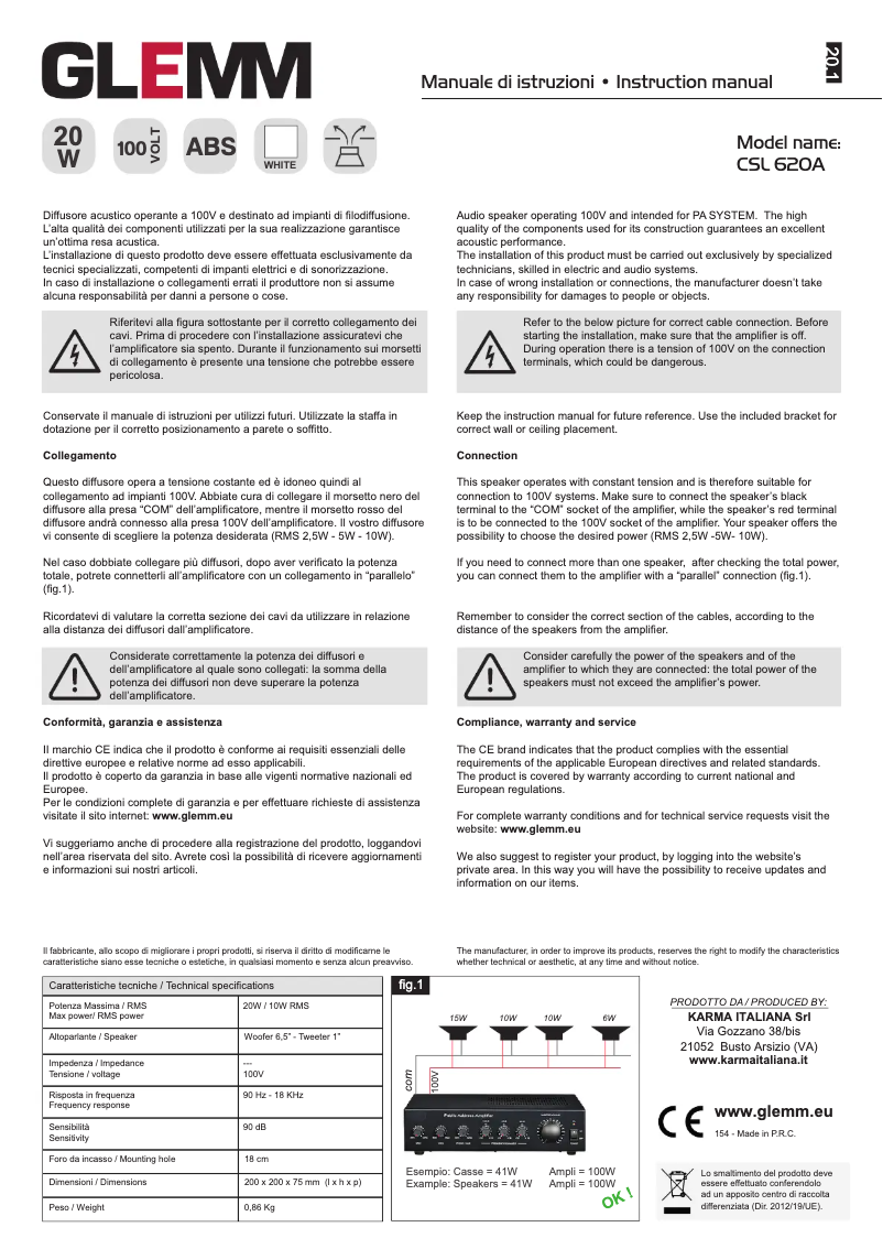 Page 1 of the manual User Manual Glemm CSL 620A
