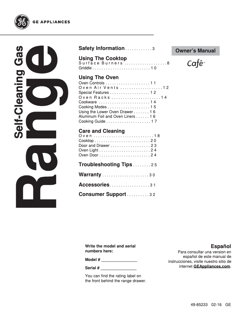 Page 1 of the manual Use and Maintenance Manual GE Cafe CGS985SETSS