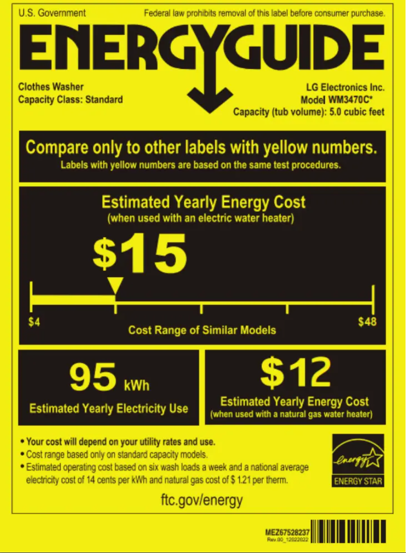 Page 1 of the manual Energy Label LG WM3470CW