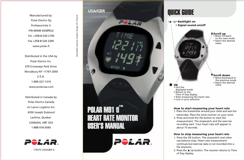 Page 1 of the manual User Manual Polar M91TI