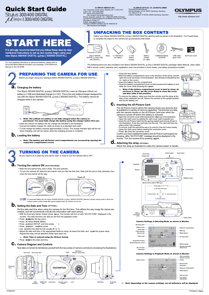 Page 1 of the manual Quick Start Guide Olympus µ 300 Digital