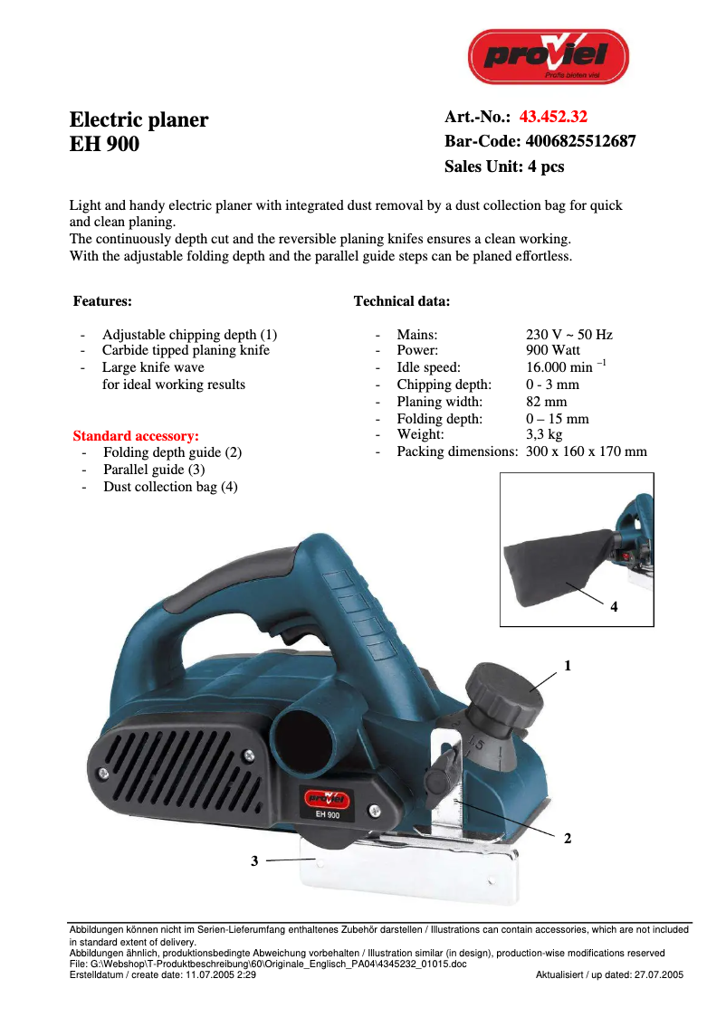 First page image of the manual for EH 900