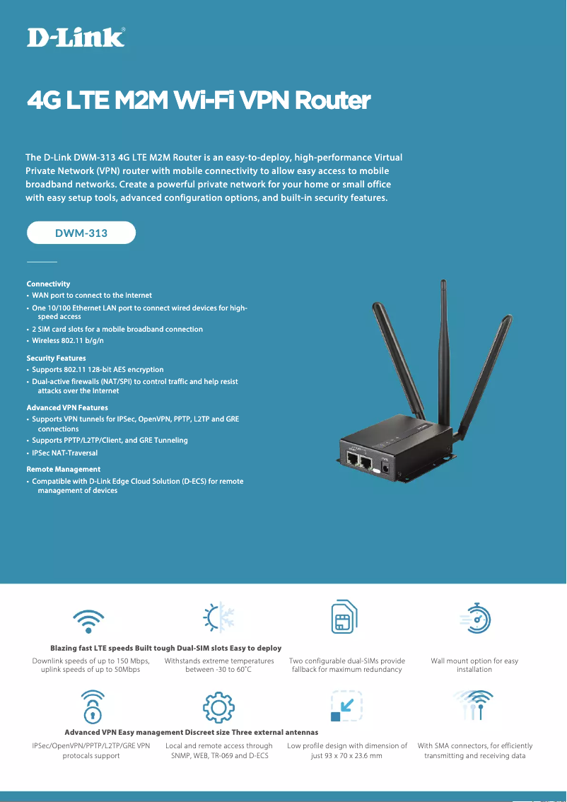 Page 1 of the manual Technical Sheet D-Link DWM-313