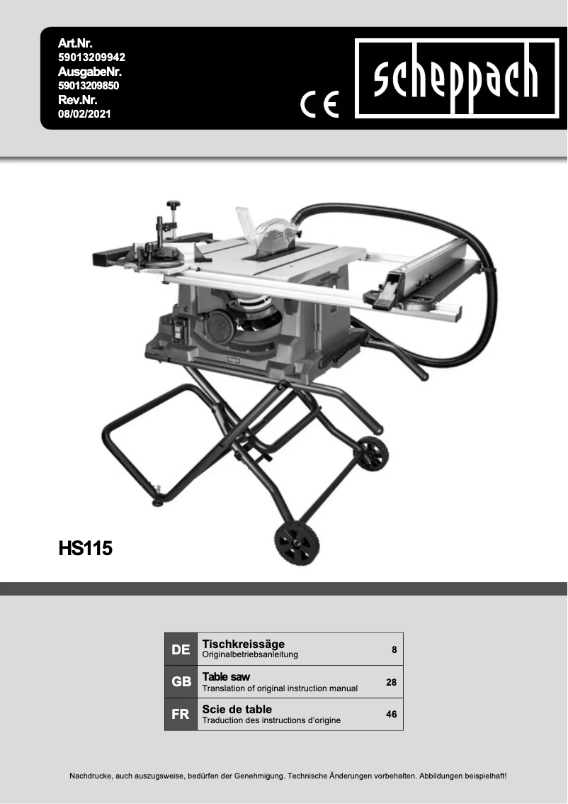 Page 1 of the manual User Manual Scheppach HS115