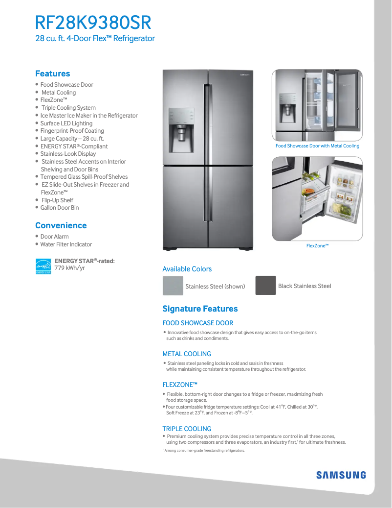 Page 1 of the manual Technical Sheet Samsung RF28K9070SR