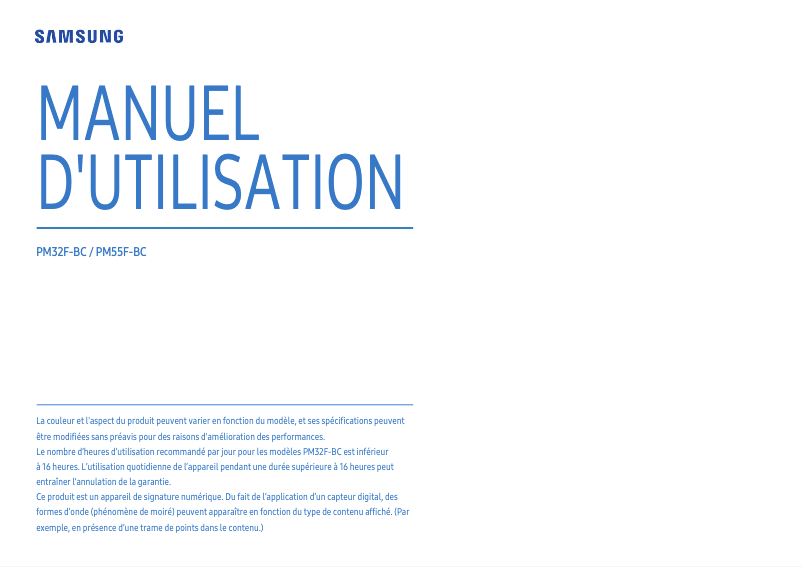 First page image of the manual for LH43PMFXTBC