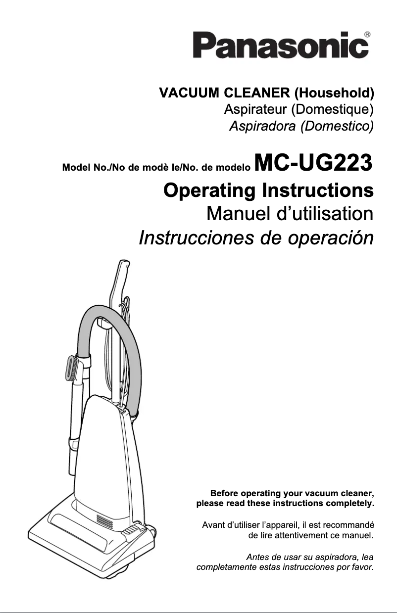 Page 1 of the manual Use and Maintenance Manual Panasonic MC-UG223