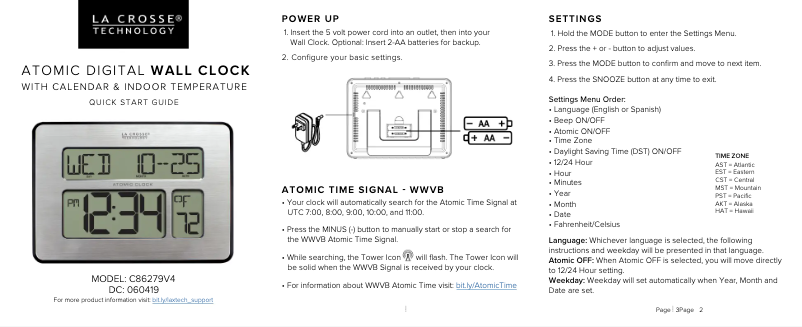 Page 1 of the manual Quick Start Guide La Crosse Technology c86279V4