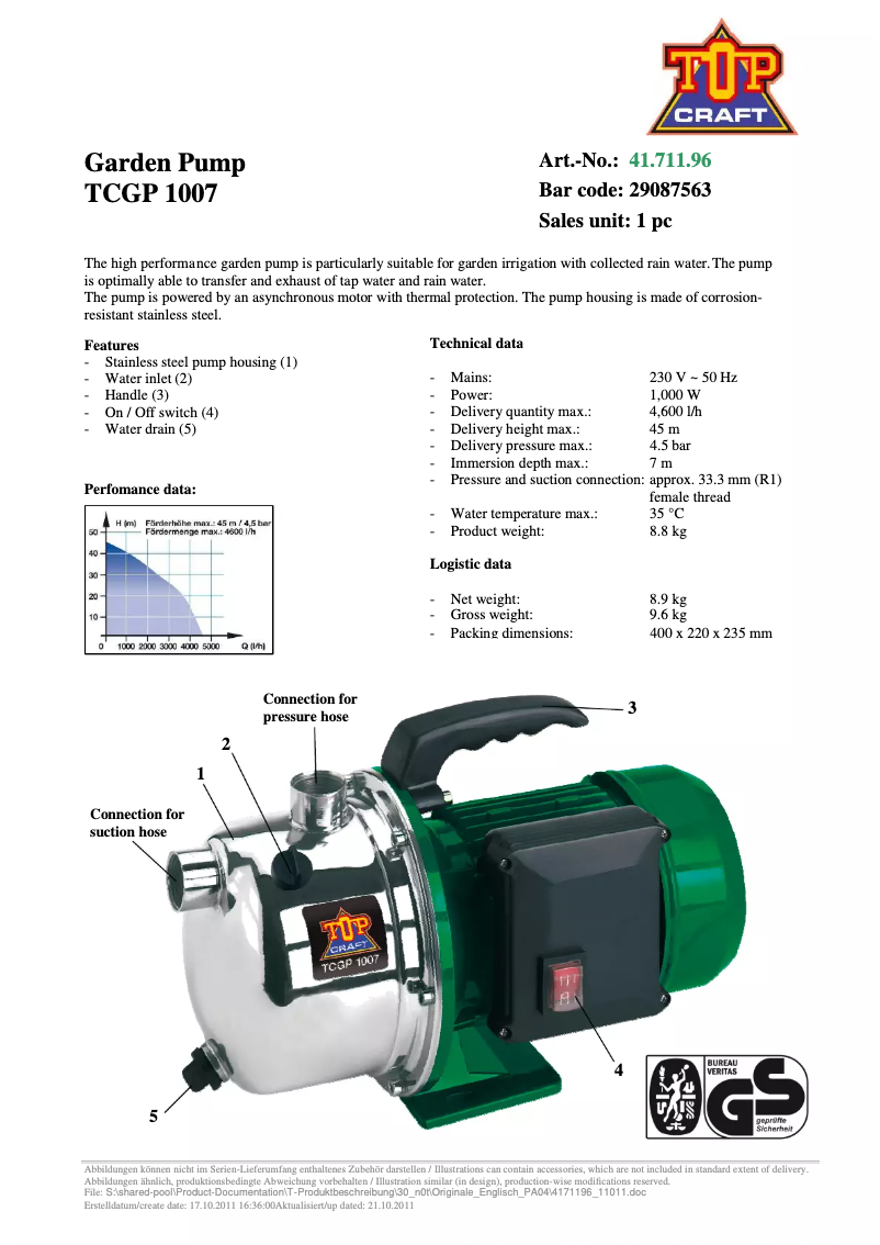 Page 1 of the manual User Manual Topcraft TCGP 1007
