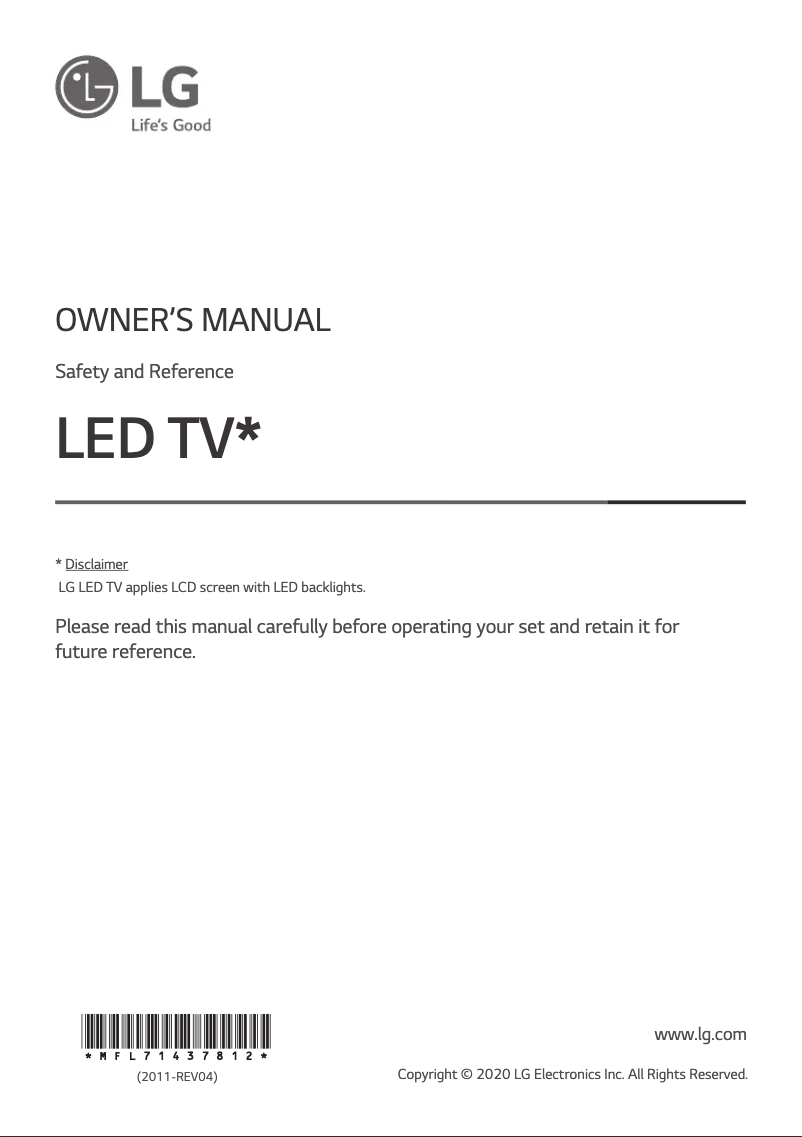 First page image of the manual for 70UN7070PVA