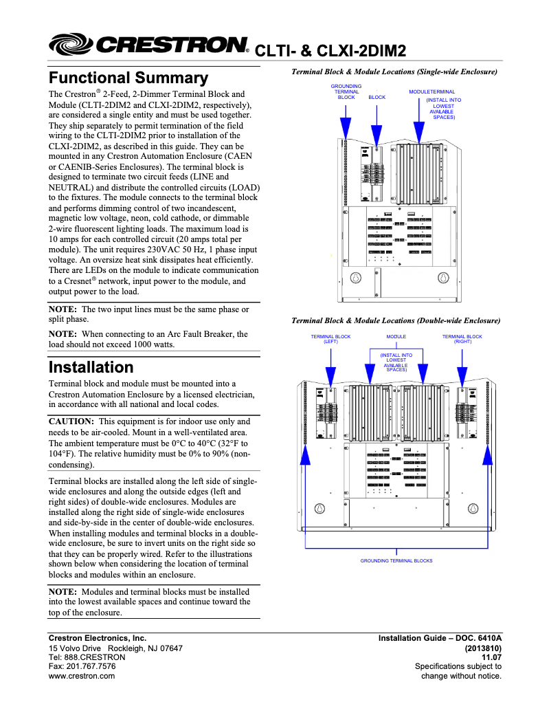 Page 1 of the manual User Manual Crestron CLXI-2DIM2