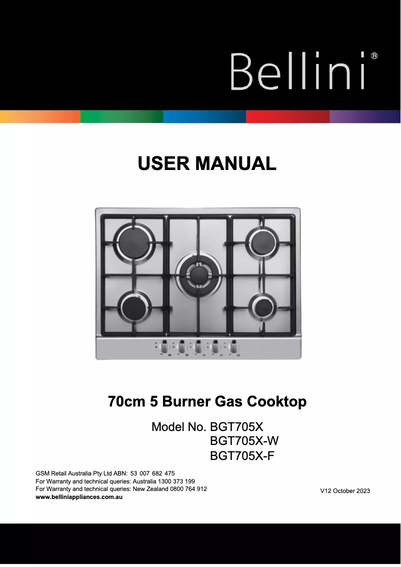 First page image of the manual for BGT705X