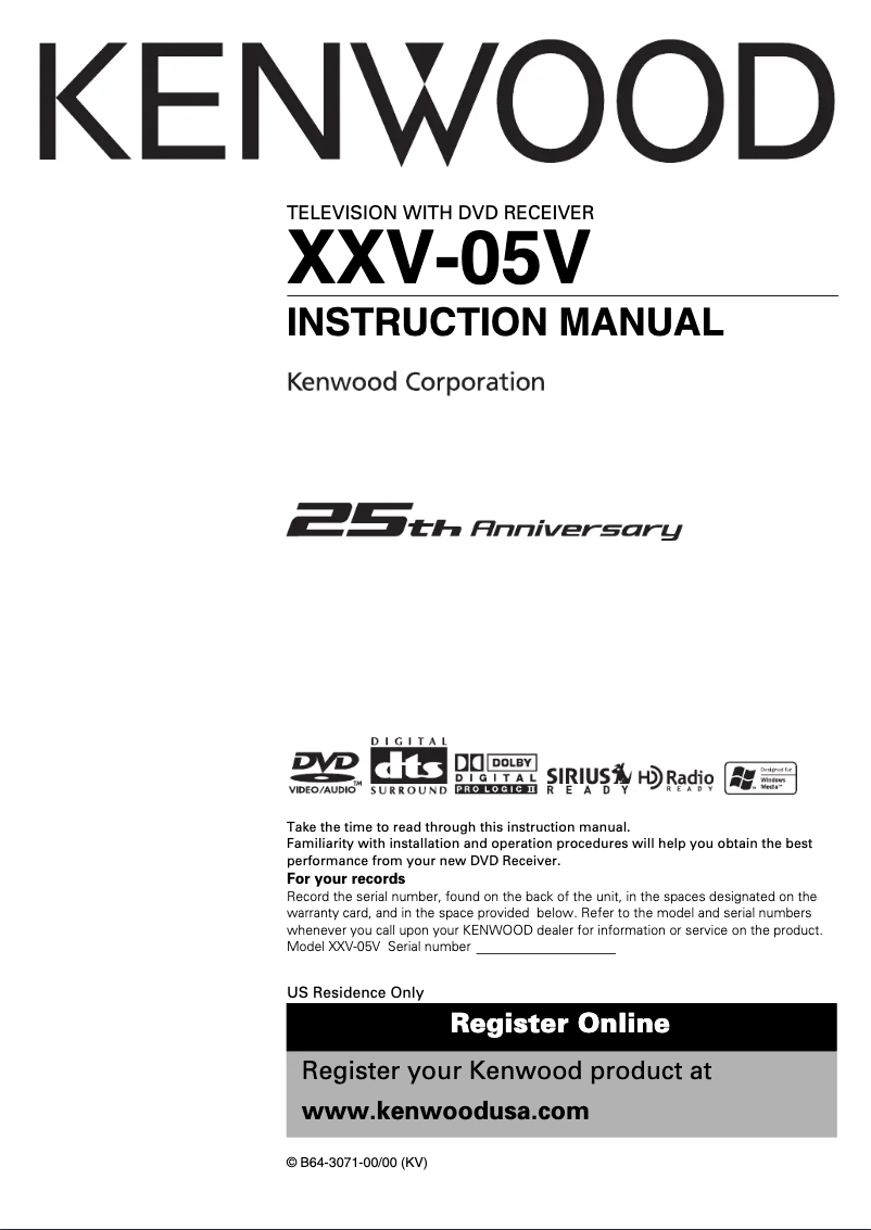 First page image of the manual for XXV-05V