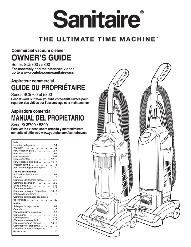 Page 1 of the manual User Manual Sanitaire FORCE QuietClean SC5845D