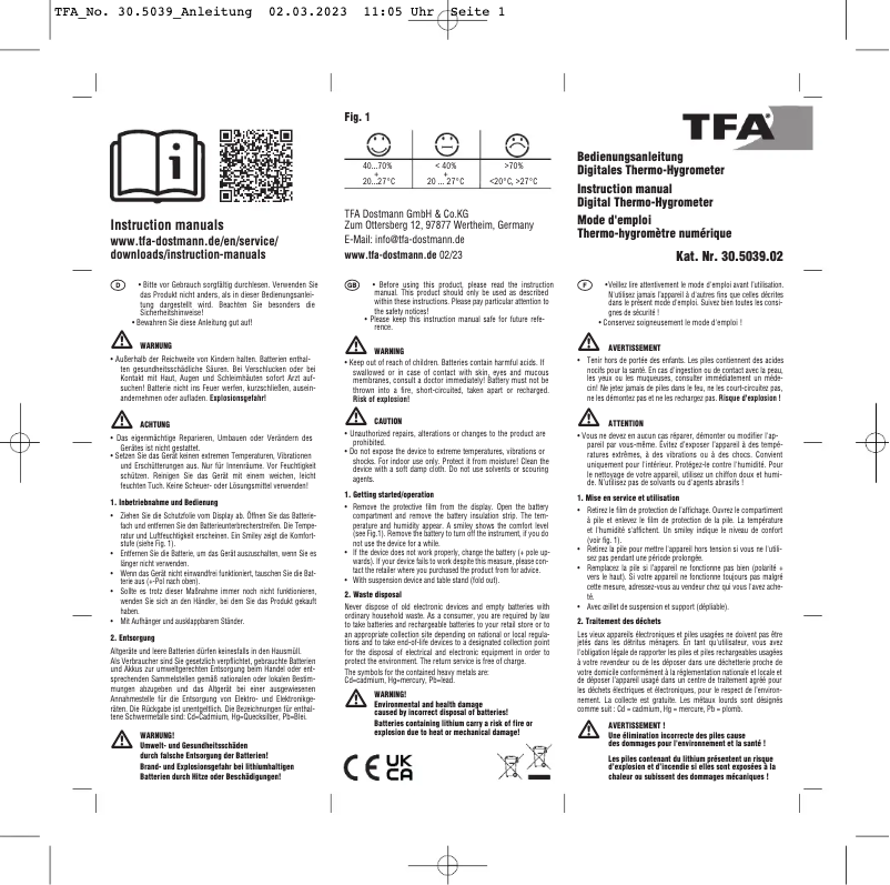 Image de la première page du manuel de l'appareil 30.5039.02