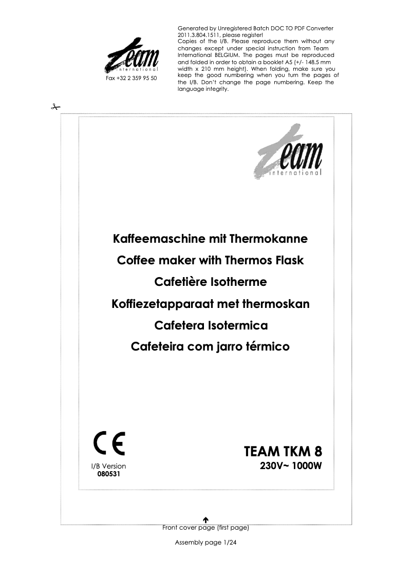 Page 1 of the manual User Manual Team TKM 8